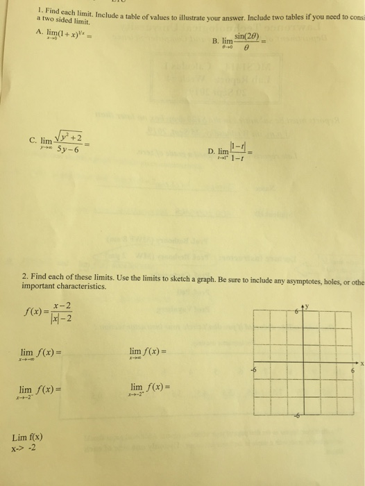 Solved 1. Find each limit. Include a table of values to a | Chegg.com