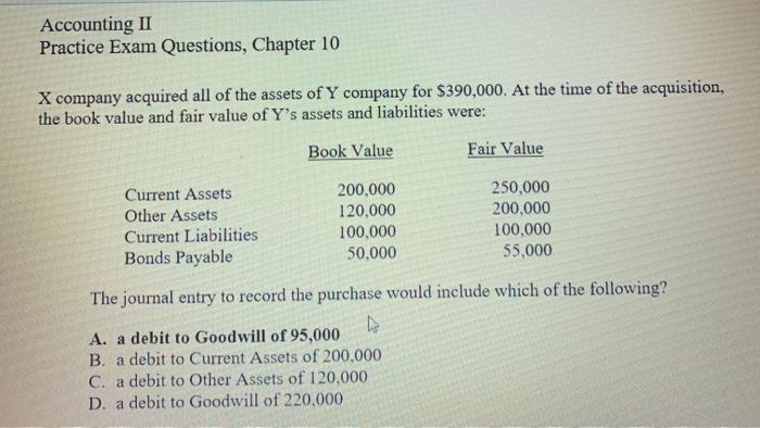 Solved Accounting II Practice Exam Questions, Chapter 10 X | Chegg.com