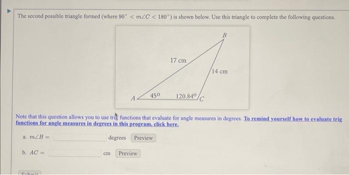 Solved The second possible triangle formed (where 90∘ | Chegg.com