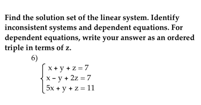 Solved Find the solution set of the linear system. Identify | Chegg.com