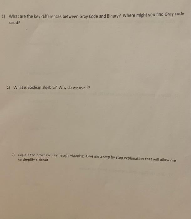 Solved 1) What are the key differences between Gray Code and | Chegg.com