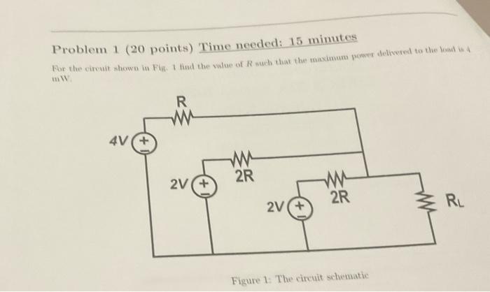 Solved Problem 1 (20 points) Time needed: 15 minutes For the | Chegg.com