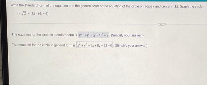 Solved Write the standard form of the equation and the | Chegg.com