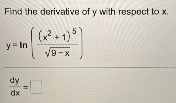 Solved Find the derivative of y with respect to x. y = In | Chegg.com
