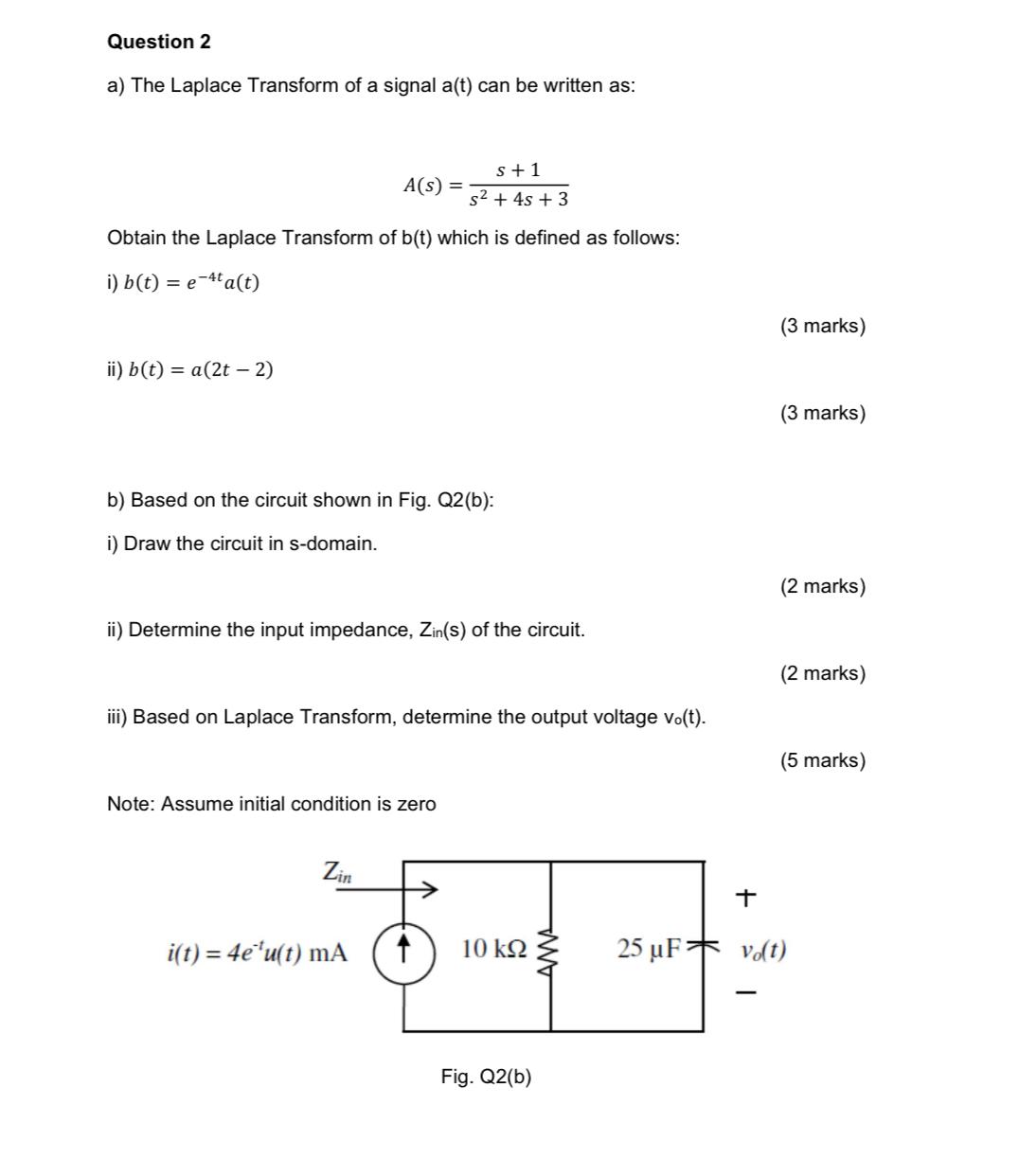 Solved Question 2\\na) The Laplace Transform of a signal | Chegg.com