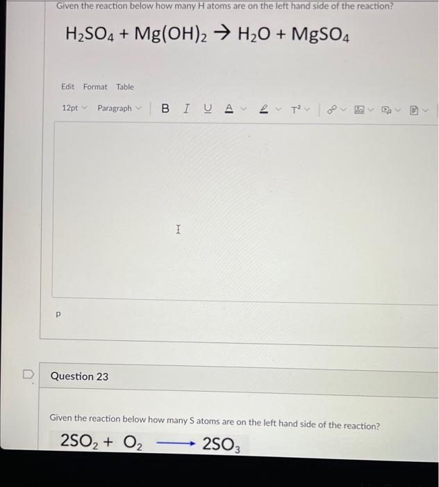 Solved H2SO4+Mg(OH)2→H2O+MgSO4 Edit Format Table p Question | Chegg.com