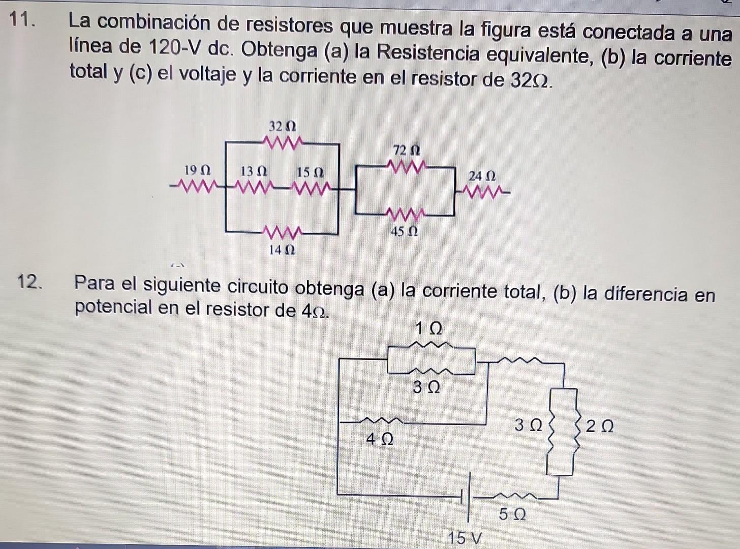 1. La combinación de resistores que muestra la figura está conectada a una línea de 120-V dc. Obtenga (a) la Resistencia equi