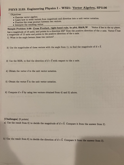 Solved PHYS 2133: Engineering Physics I WS21: Vector | Chegg.com