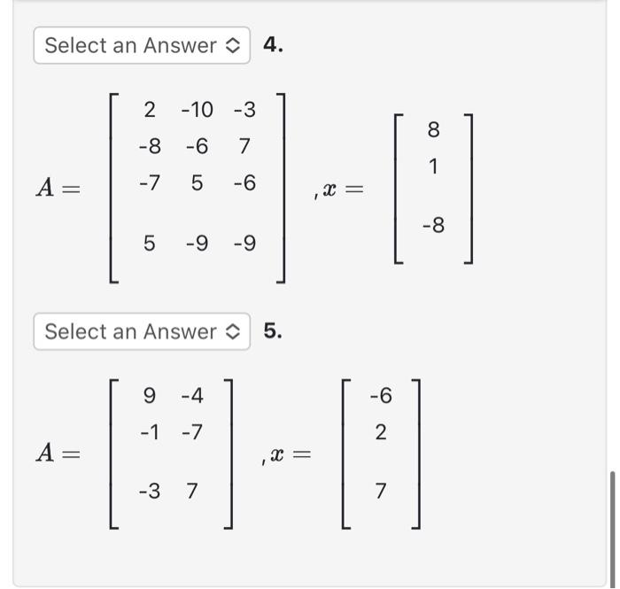 Solved Suppose a matrix A has m rows and n columns. Select | Chegg.com