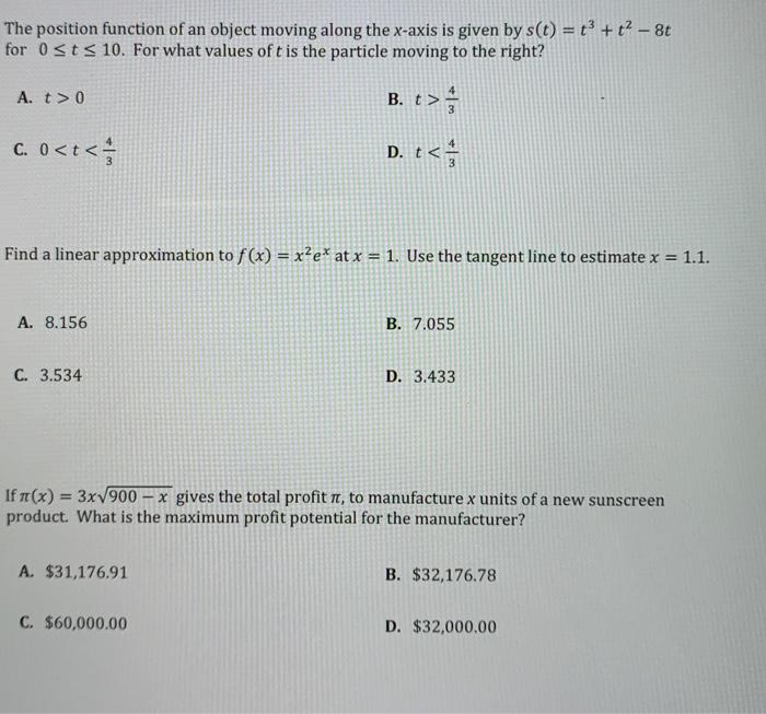 Solved The position function of an object moving along the | Chegg.com