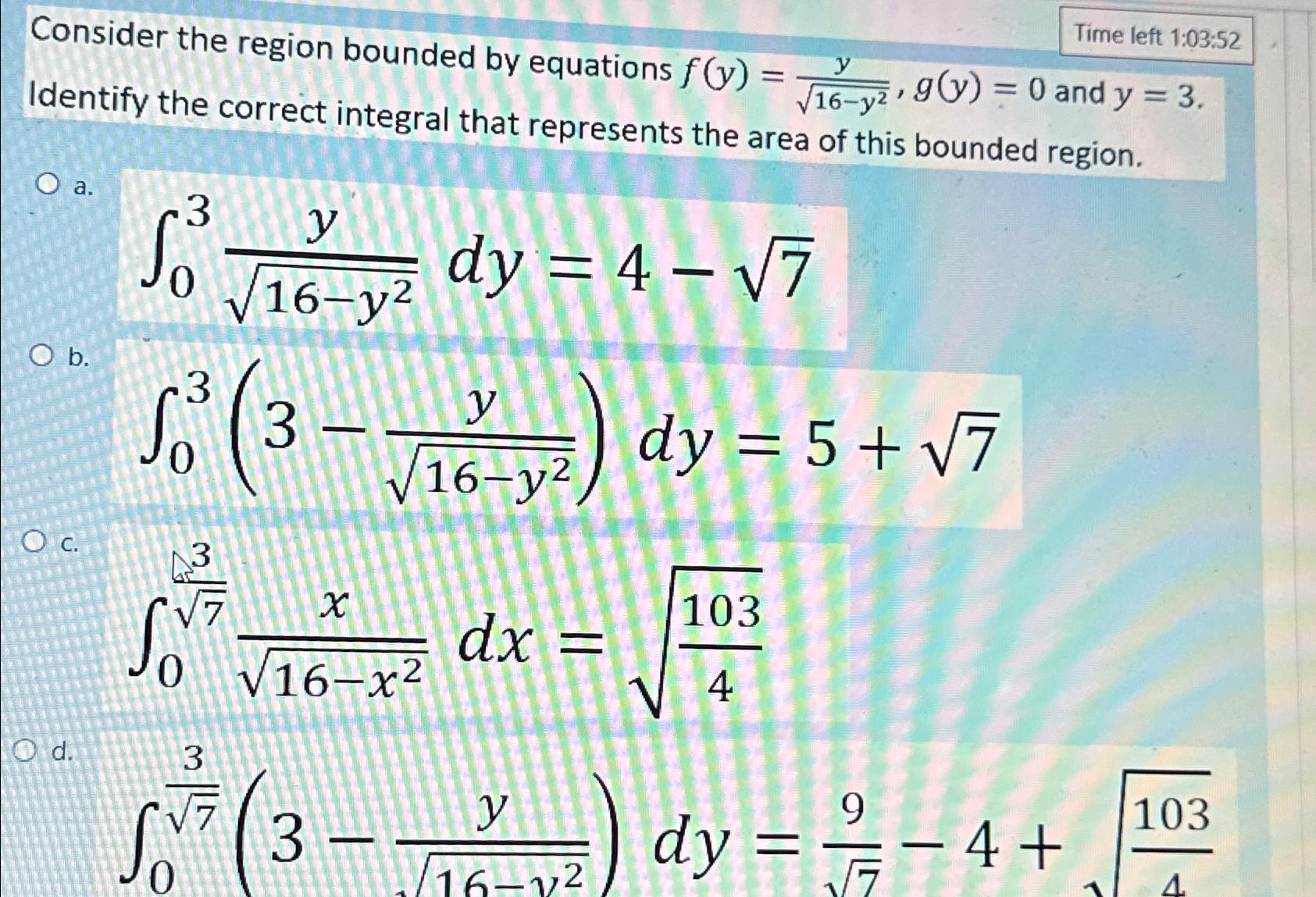 Solved Consider the region bounded by equations | Chegg.com