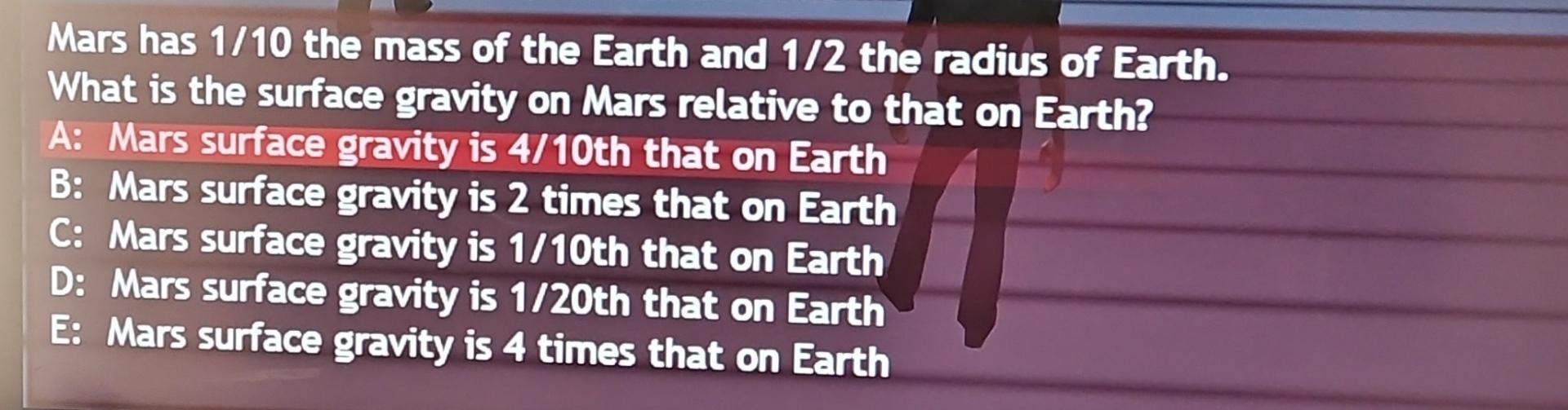 what is the gravity of mars relative to earth