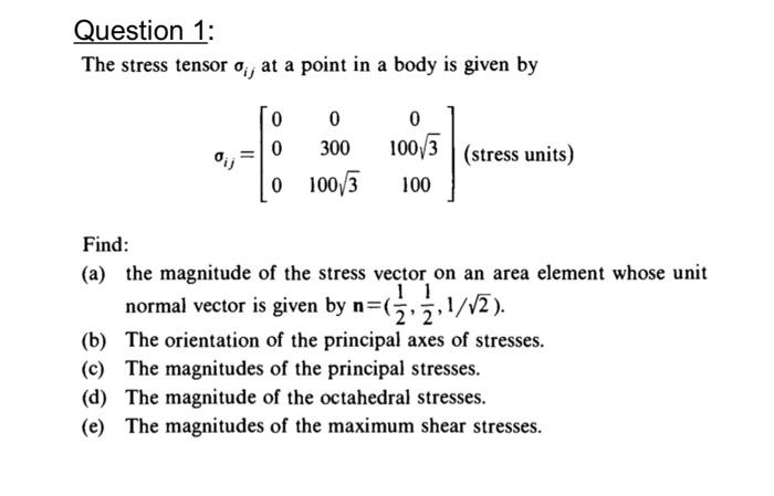 Solved The stress tensor σij at a point in a body is given | Chegg.com