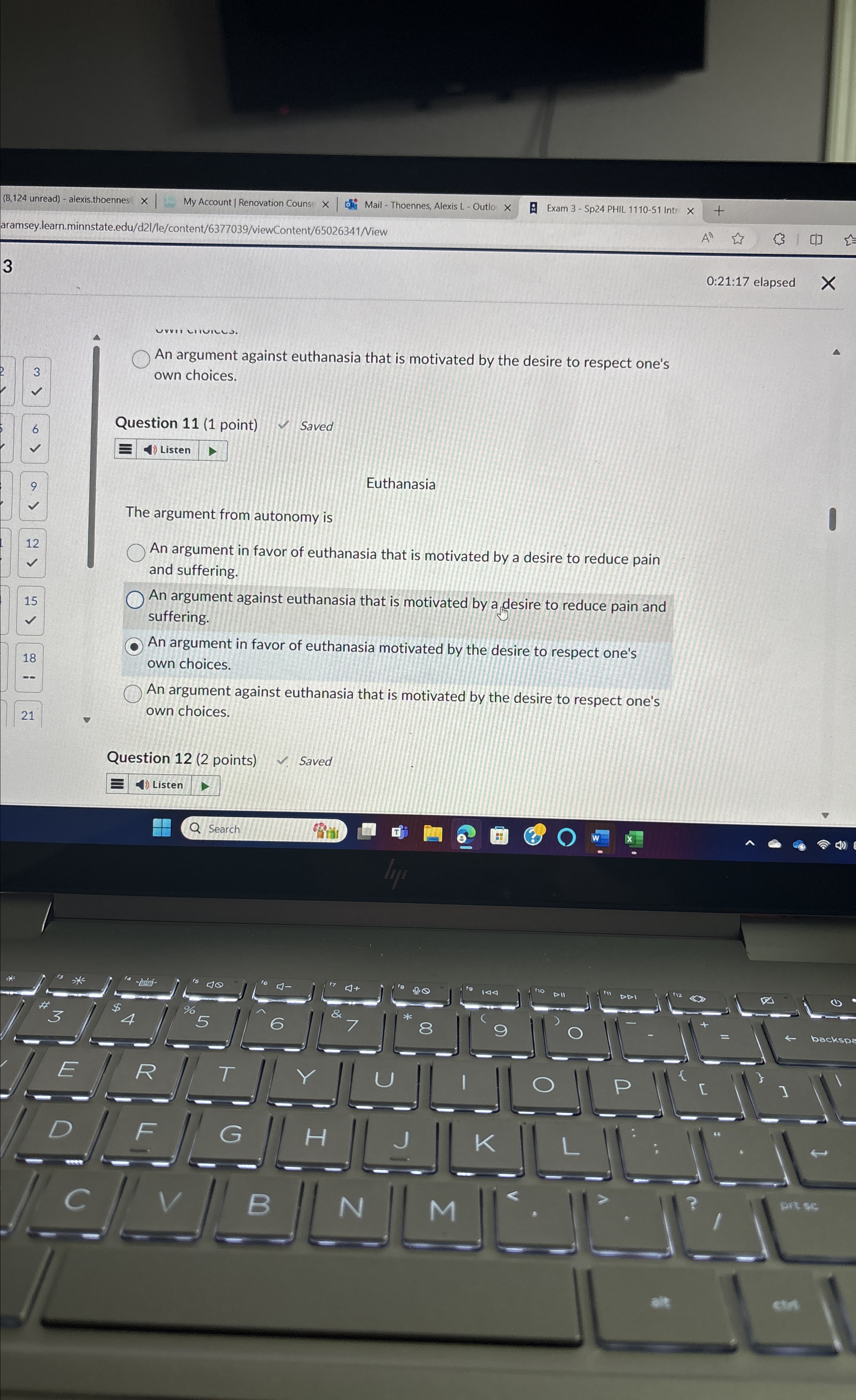 Solved 0:21:17 ﻿elapsed3An argument against euthanasia that | Chegg.com