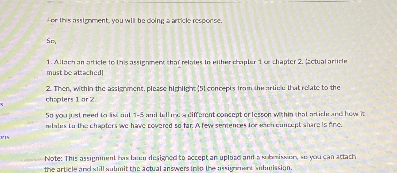 Solved For this assignment, you will be doing a article | Chegg.com