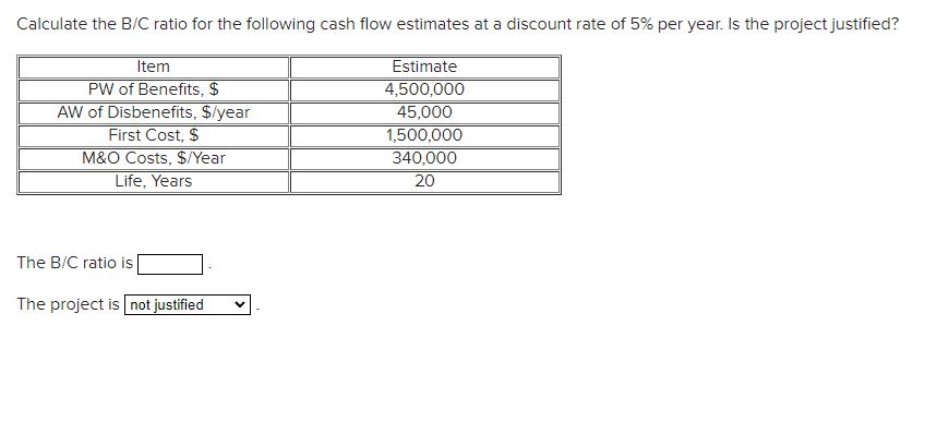 Solved Calculate the BC ﻿ratio for the following cash flow | Chegg.com