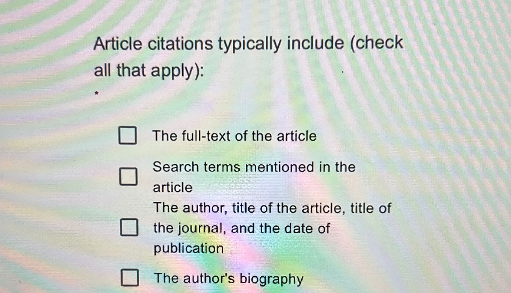 Solved Article citations typically include (check all that | Chegg.com