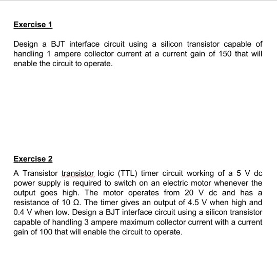 Solved Exercise 1 Design A BJT Interface Circuit Using A | Chegg.com