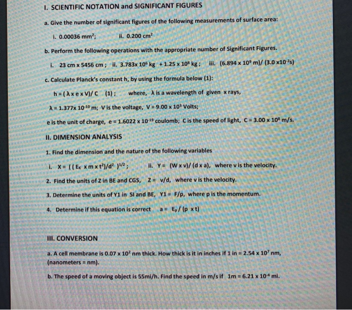 Solved 1. SCIENTIFIC NOTATION and SIGNIFICANT FIGURES a. | Chegg.com
