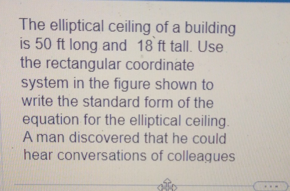 Solved The elliptical ceiling of a building is 50ft long | Chegg.com