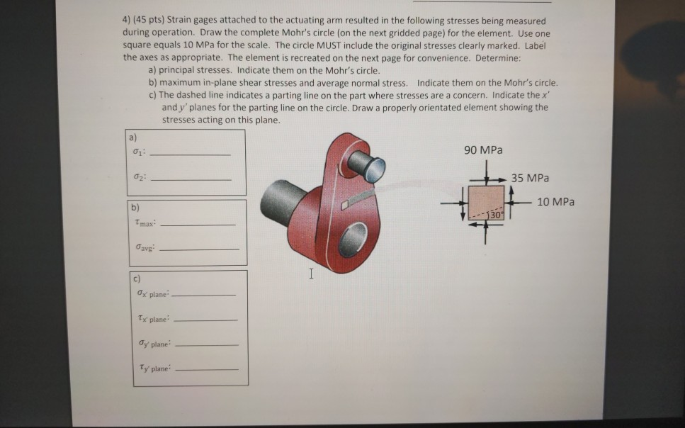Solved 4) (45 pts) Strain gages attached to the actuating | Chegg.com
