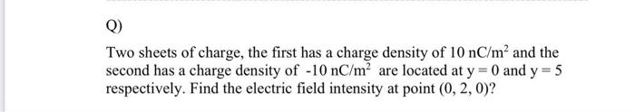 Solved Q) Two sheets of charge, the first has a charge | Chegg.com