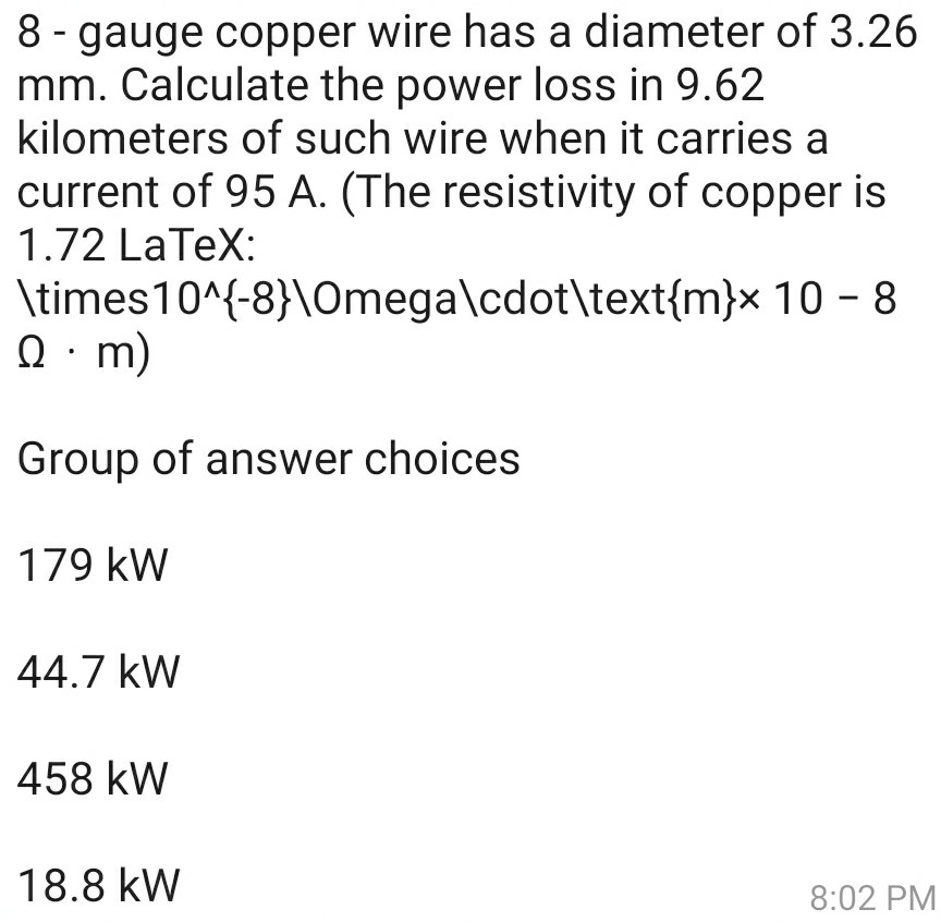 Solved 8gauge copper wire has a diameter of 3.26 mm.