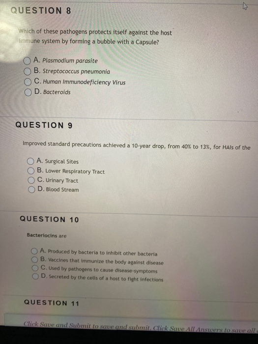 Solved QUESTION 8 Which of these pathogens protects itself