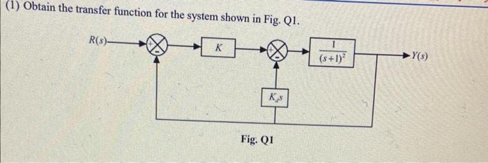 Solved (1) Obtain the transfer function for the system shown | Chegg.com