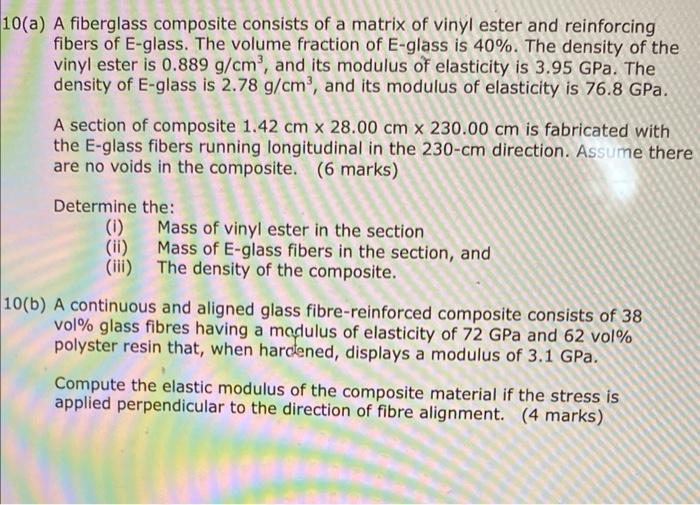 Solved O(a) A fiberglass composite consists of a matrix of