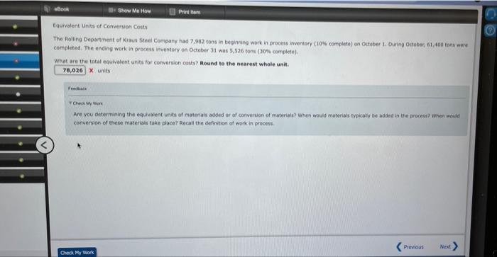 Solved ebook Show Me How Print Equivalent Units of | Chegg.com