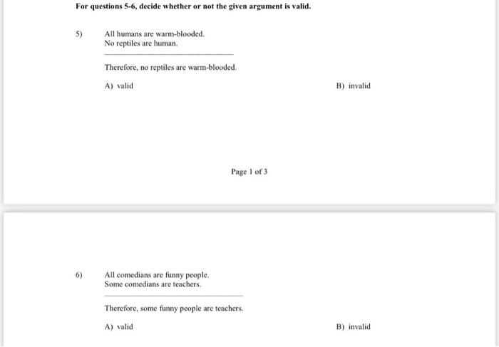 Solved For questions 5-6, decide whether or not the given | Chegg.com