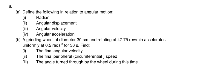 Solved (a) Define the following in relation to angular | Chegg.com
