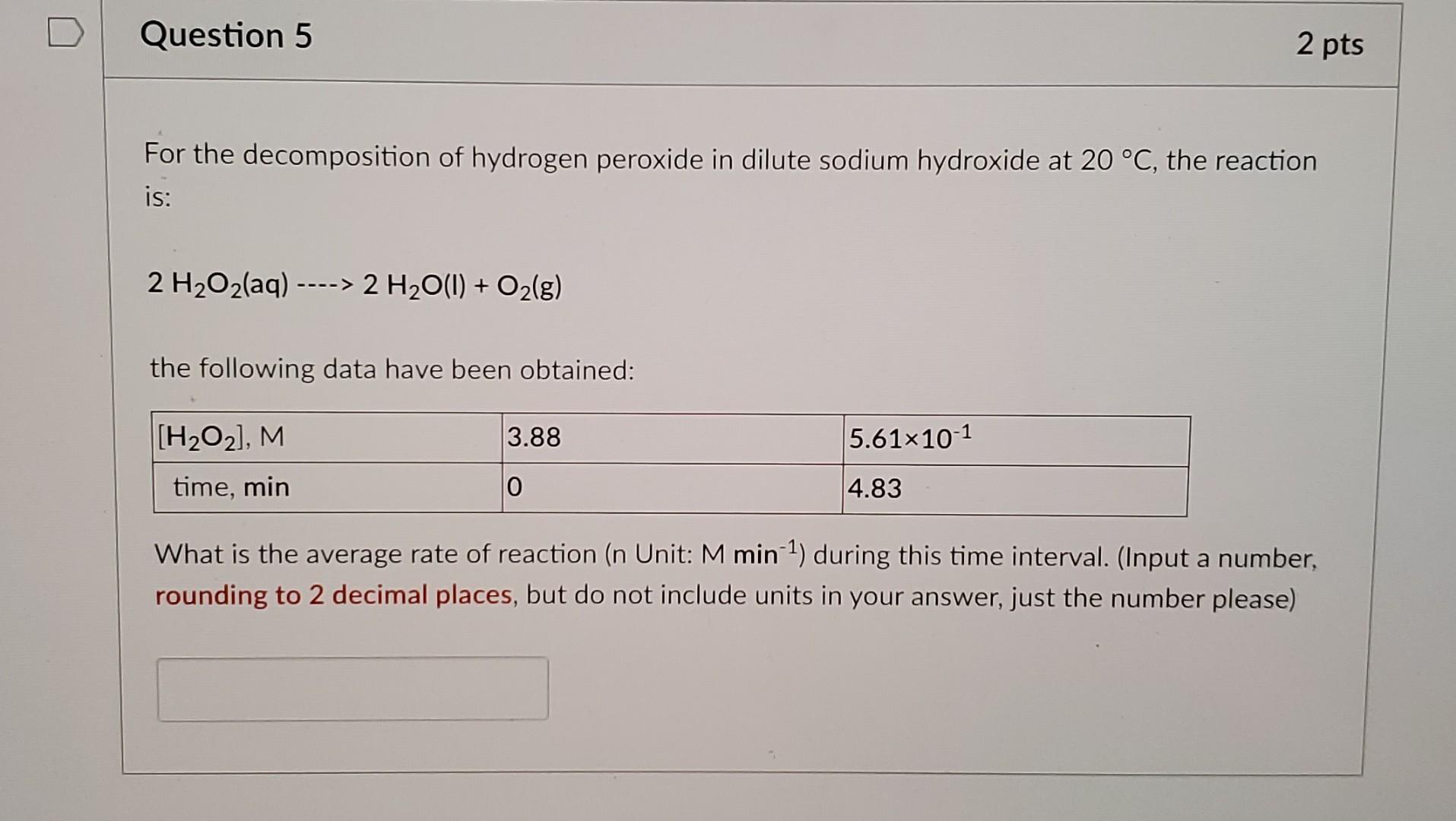 Solved For the of hydrogen peroxide in dilute