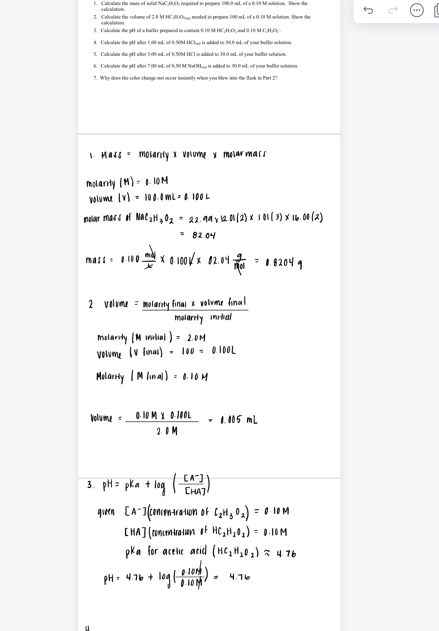 Solved Calculate the mass of solid NaC2H3O2 ﻿required to | Chegg.com