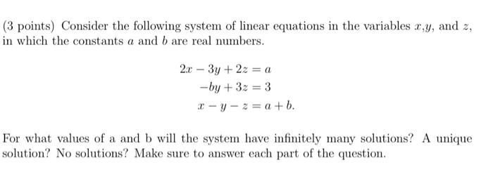 Solved (3 points) Consider the following system of linear | Chegg.com