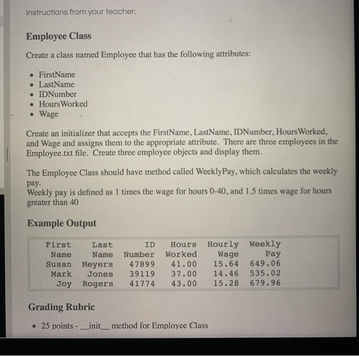 Solved Instructions from your teacher. Employee Class Create | Chegg.com