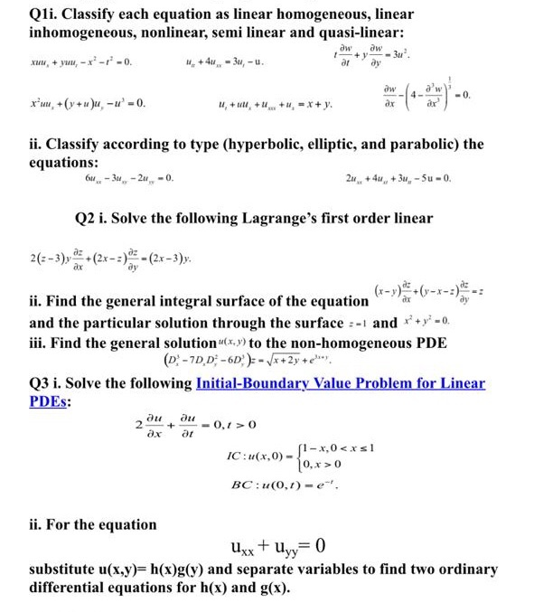 Solved Qli. Classify each equation as linear homogeneous, | Chegg.com