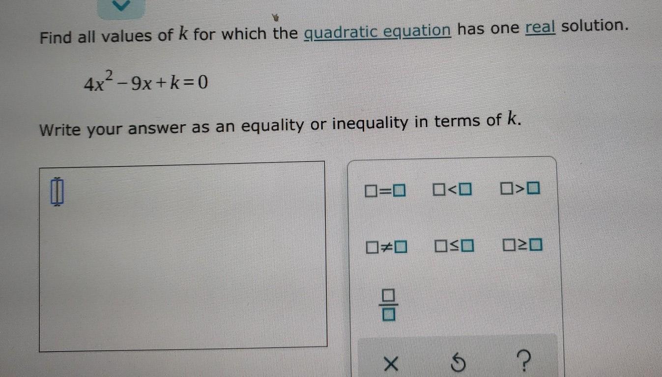Solved Find all values of k for which the quadratic equation | Chegg.com