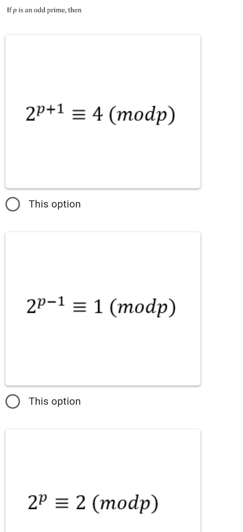 Solved If P Is An Odd Prime Then 2p 1 4 Modp O This