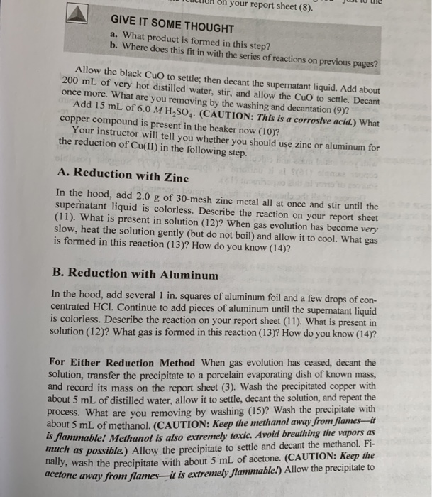 Solved REPORT SHEET Chemical Reactions Of Copper And Percent | Chegg.com