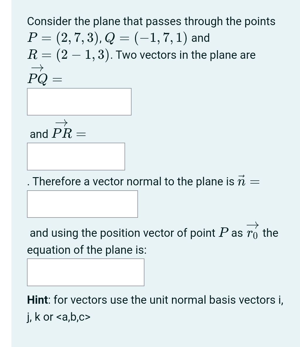 Solved Consider the plane that passes through the points P = | Chegg.com