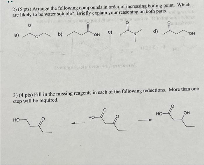 Solved 2) (5 pts) Arrange the following compounds in order | Chegg.com
