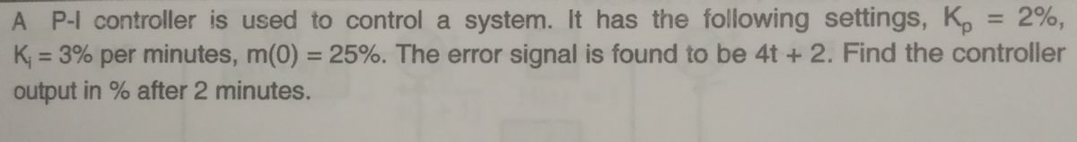 Solved A P-I controller is used to control a system. It has | Chegg.com