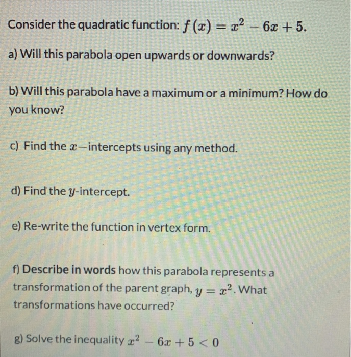 Solved Consider The Quadratic Function F X X2 6x Chegg Com