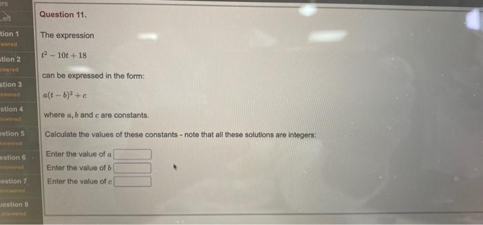 Solved IT'S Question 11. et tion 1 The expression wered | Chegg.com