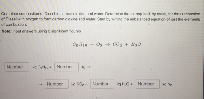 Solved Complete combustion of Diesel to carbon dioxide and | Chegg.com