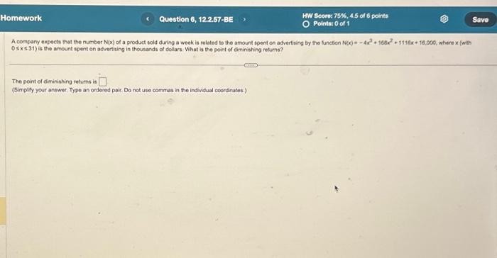 Solved Homework Question 6, 12.2.57-BE > % HW Score: 75%, | Chegg.com