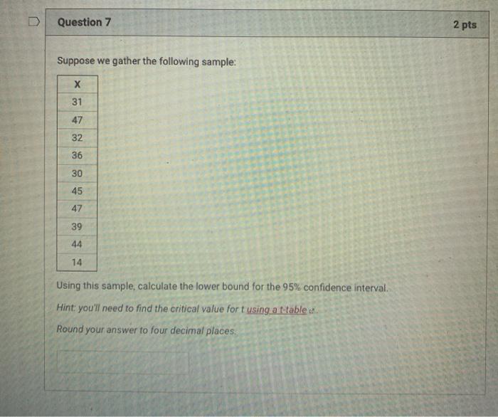 Solved Question 6 2 pts Suppose we gather the following | Chegg.com