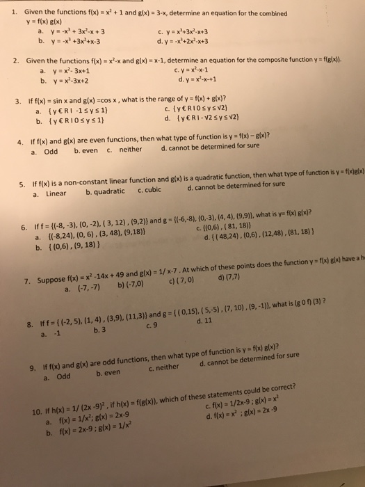 Solved 1 Given The Functions F X X 1 And G X 3 X Chegg Com
